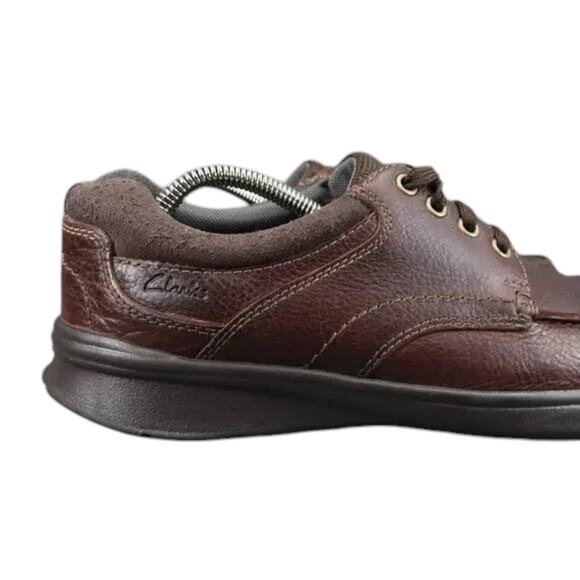 Clarks Shoes Mens 9.5 Derby Oxford Sneaker Classic Leather Cushion Comfort Brown - Picture 10 of 14